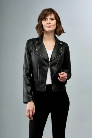 BCJ8731A Vegan Leather Moto Jacket with Zipper Trim