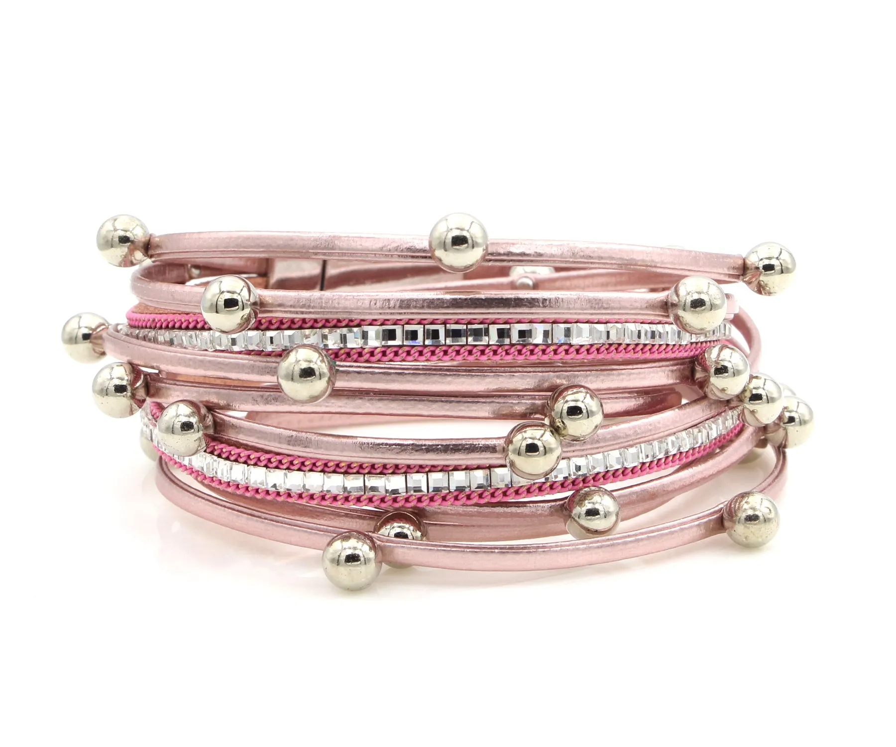 Beaded Pink Double Wrap Leather Bracelet
