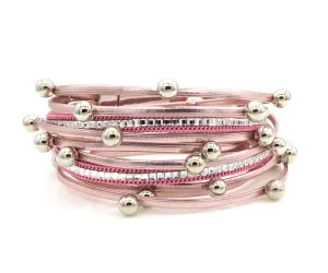 Beaded Pink Double Wrap Leather Bracelet