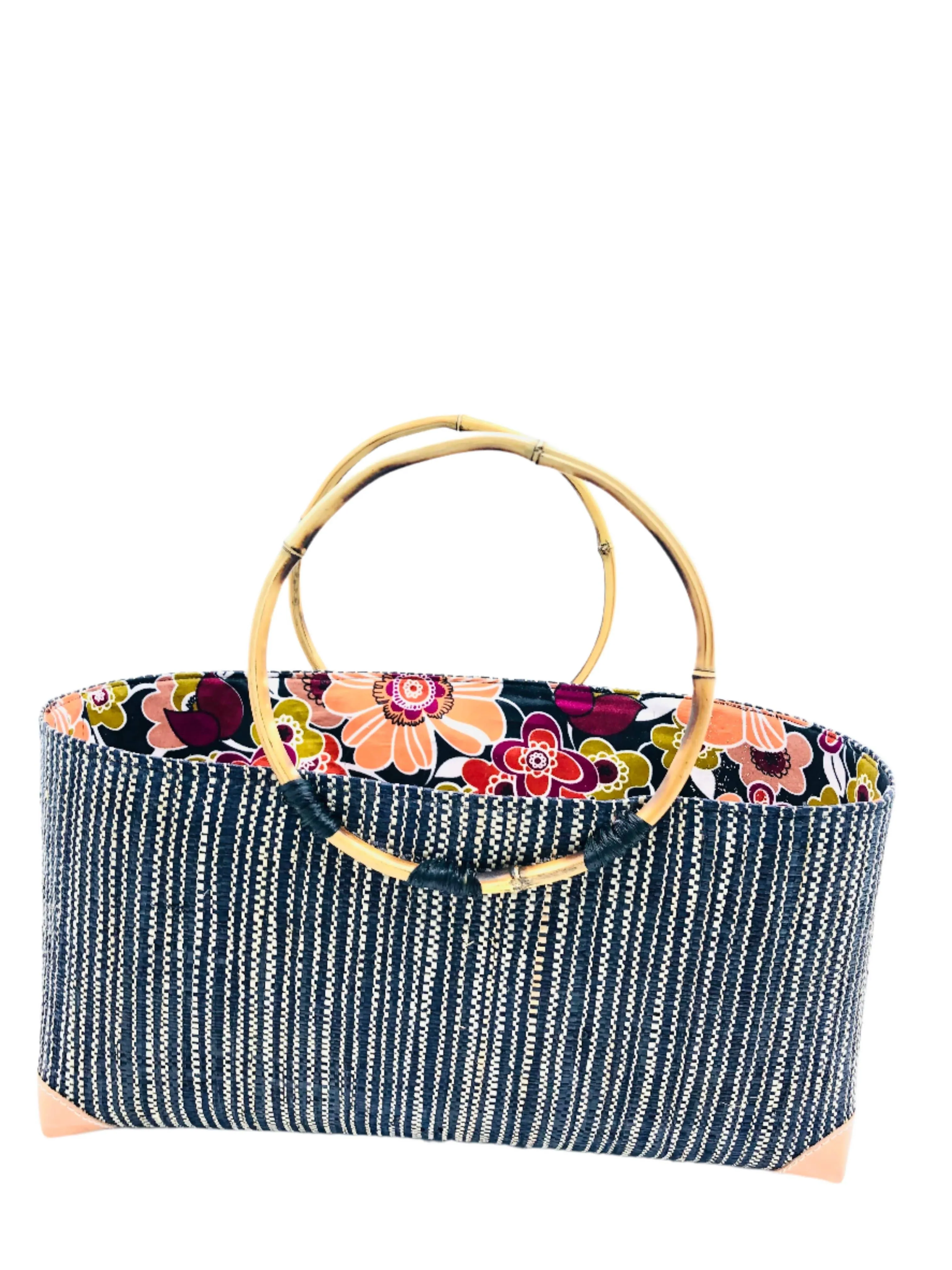 Bebe Straw Handbag with Bamboo Handles: Saffron
