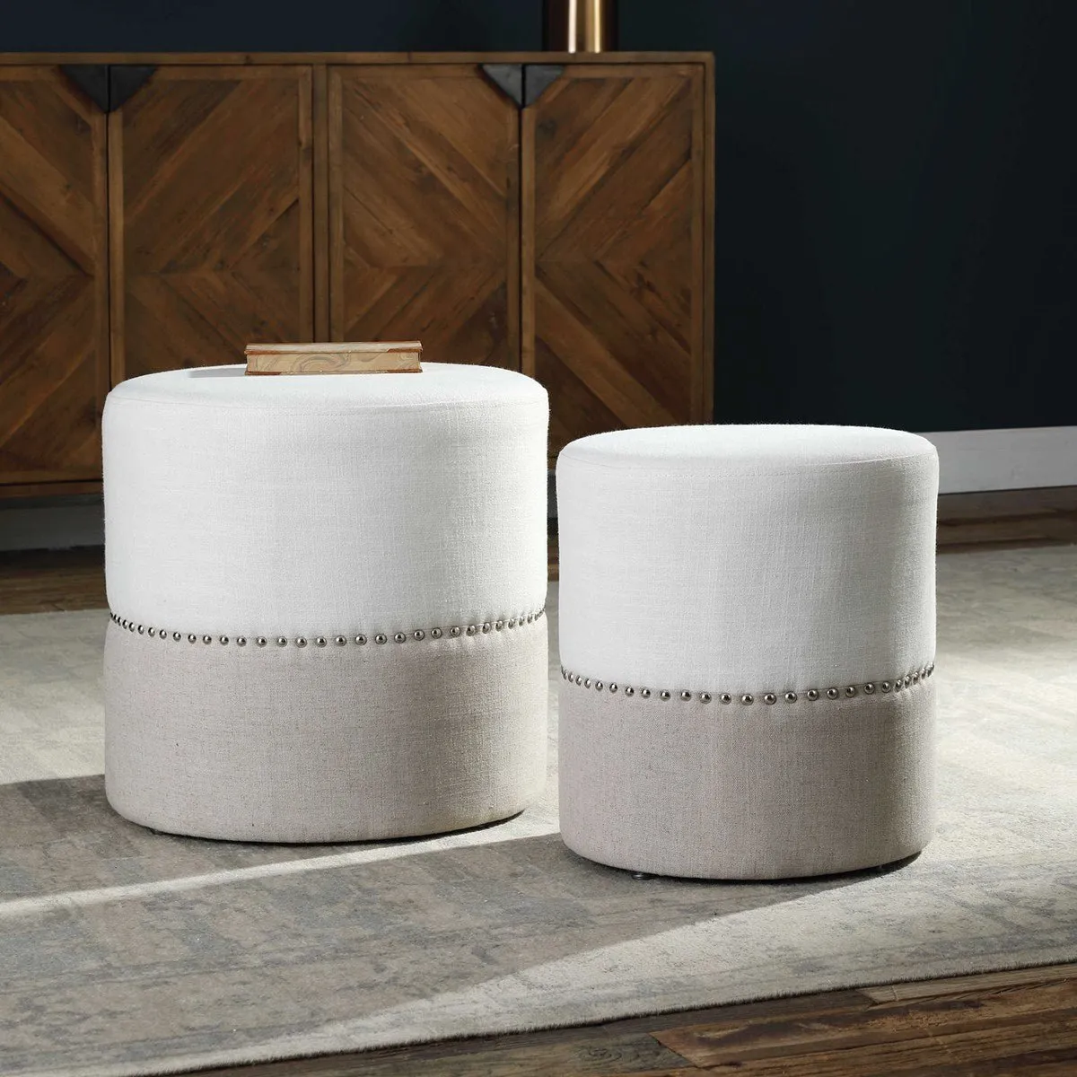 Bellagio Two-Tone Linen Ottoman Set