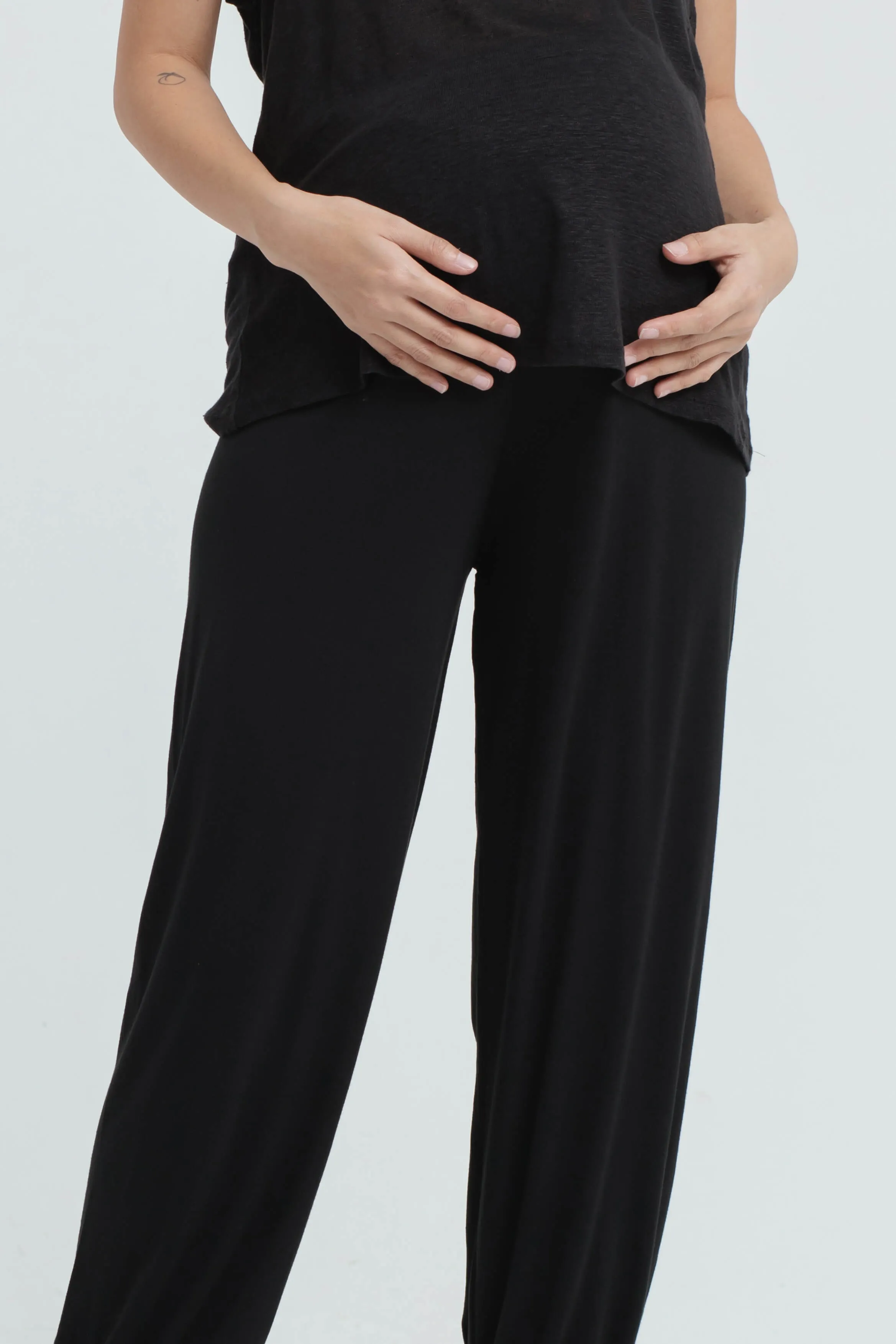 Black Bamboo Cotton Maternity Jogger