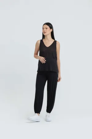 Black Bamboo Cotton Maternity Jogger