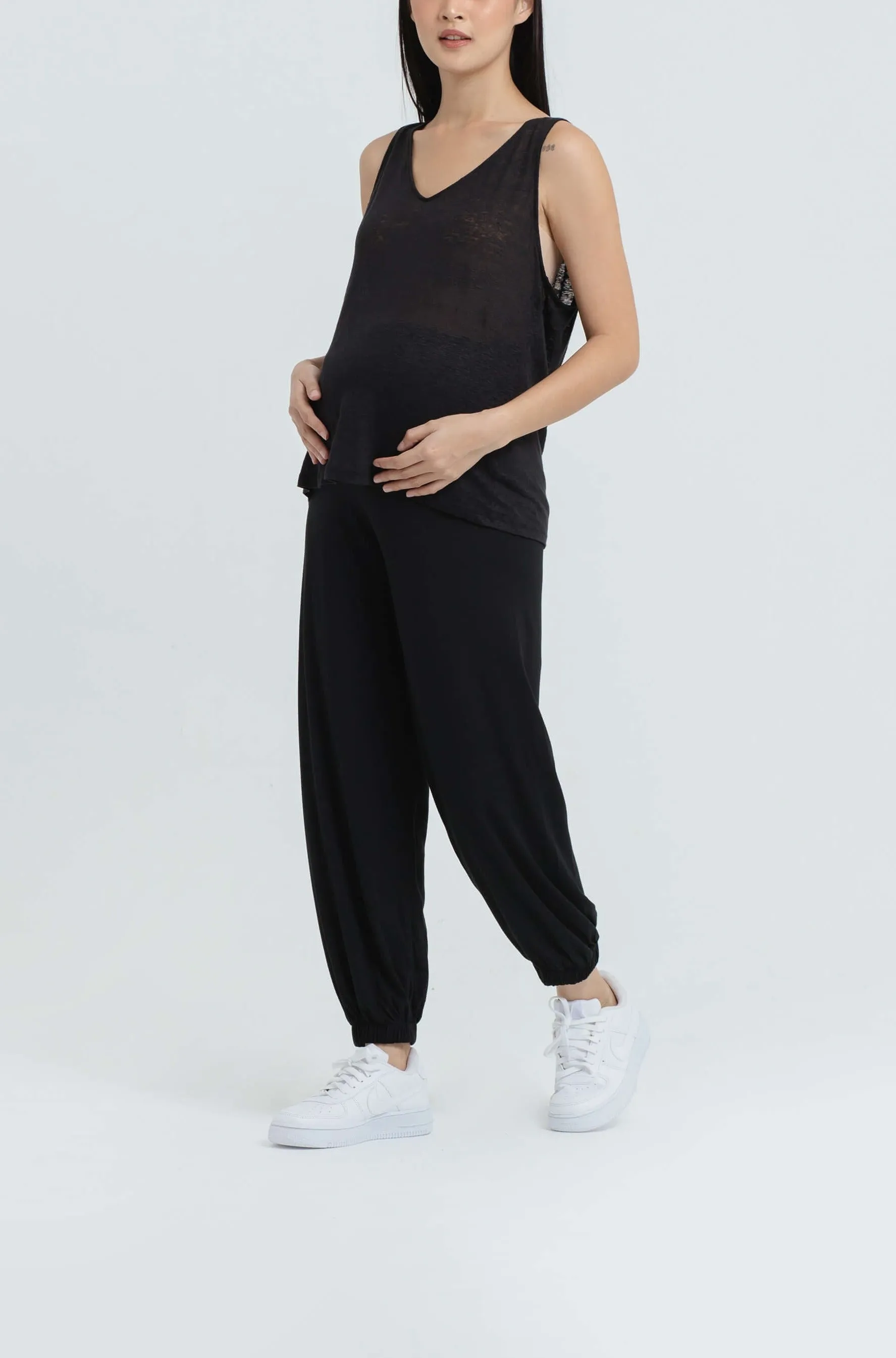 Black Bamboo Cotton Maternity Jogger