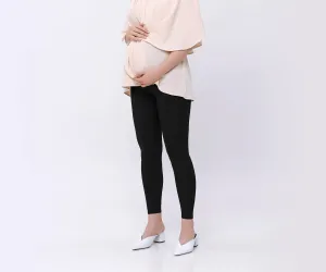 Black Bamboo Cotton Maternity Leggings