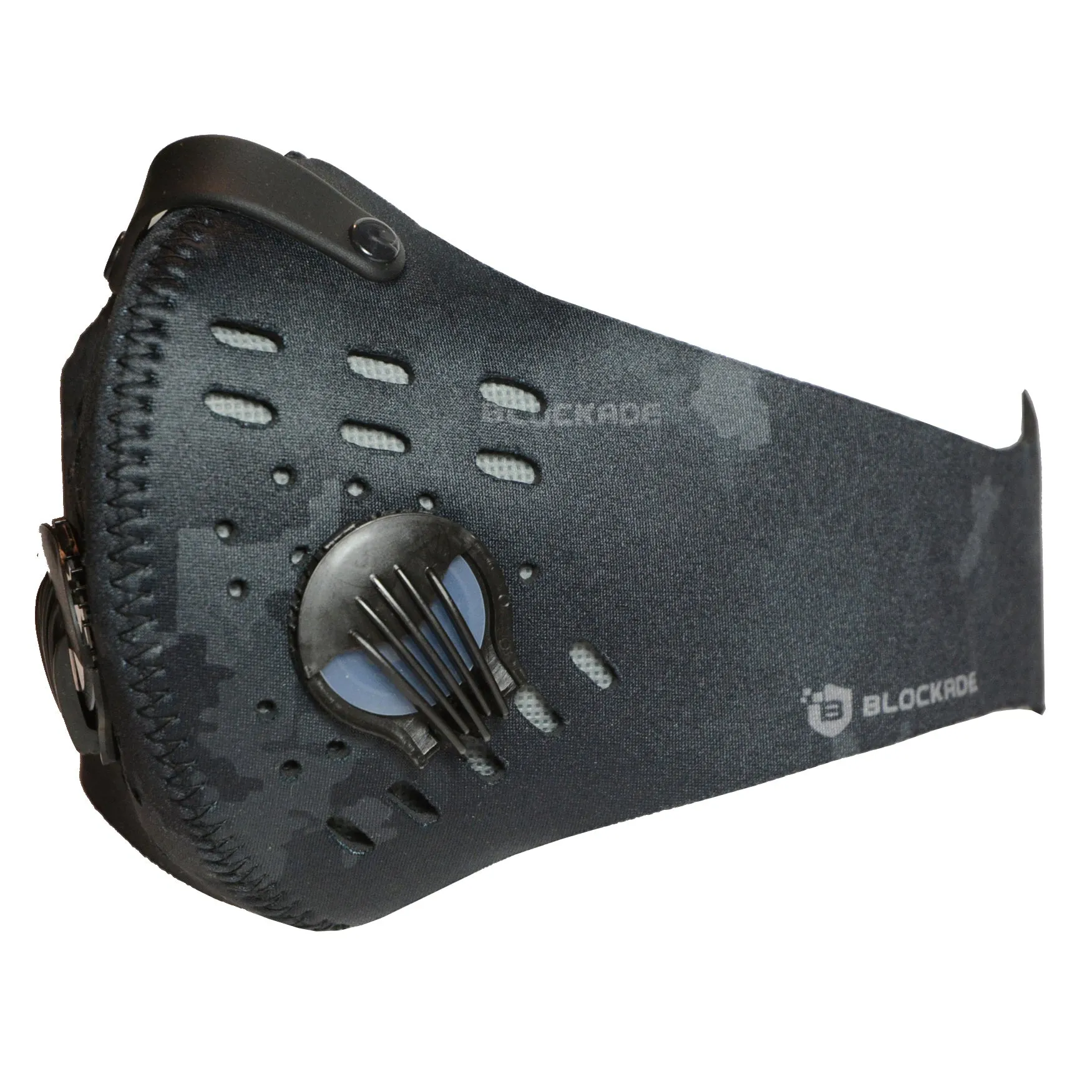 Black Camouflage Face Covering with Breathing Valves and Filter - Black Camo