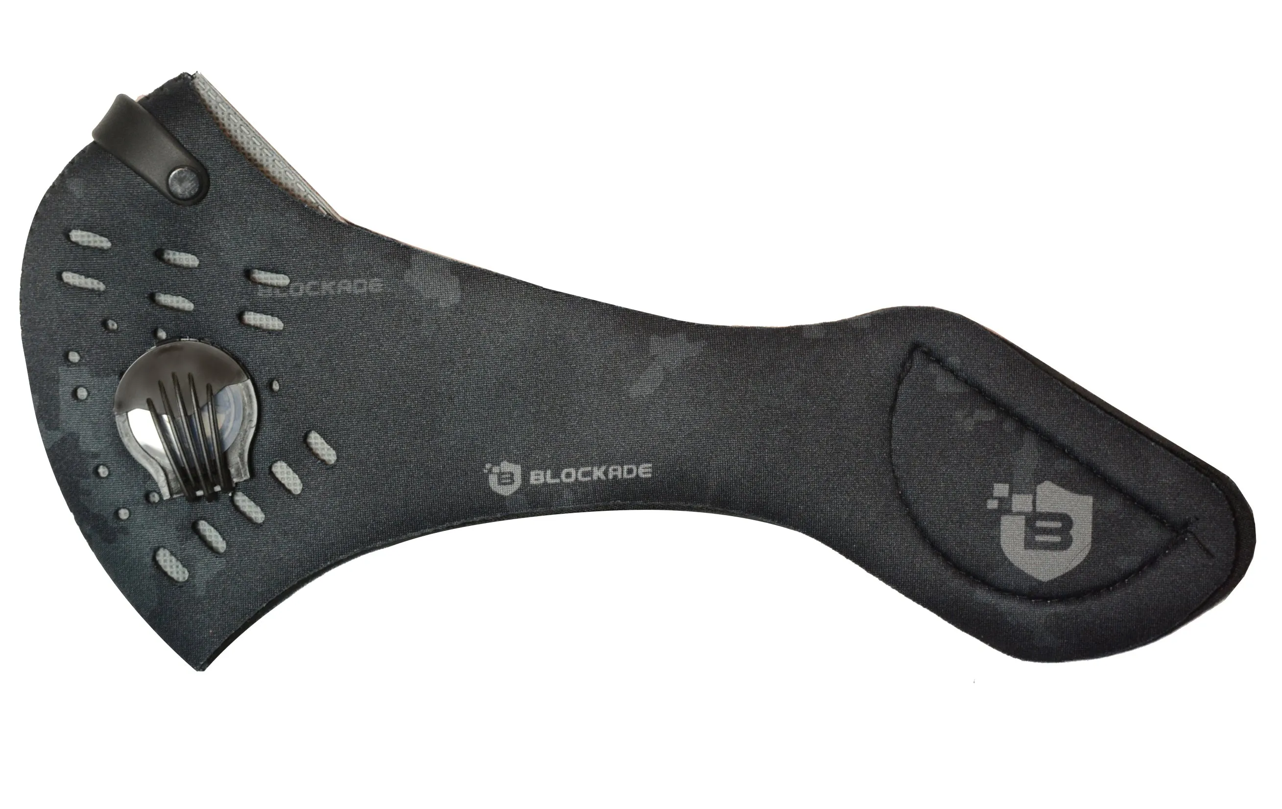 Black Camouflage Face Covering with Breathing Valves and Filter - Black Camo