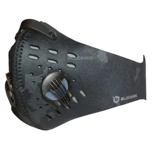 Black Camouflage Face Covering with Breathing Valves and Filter - Black Camo