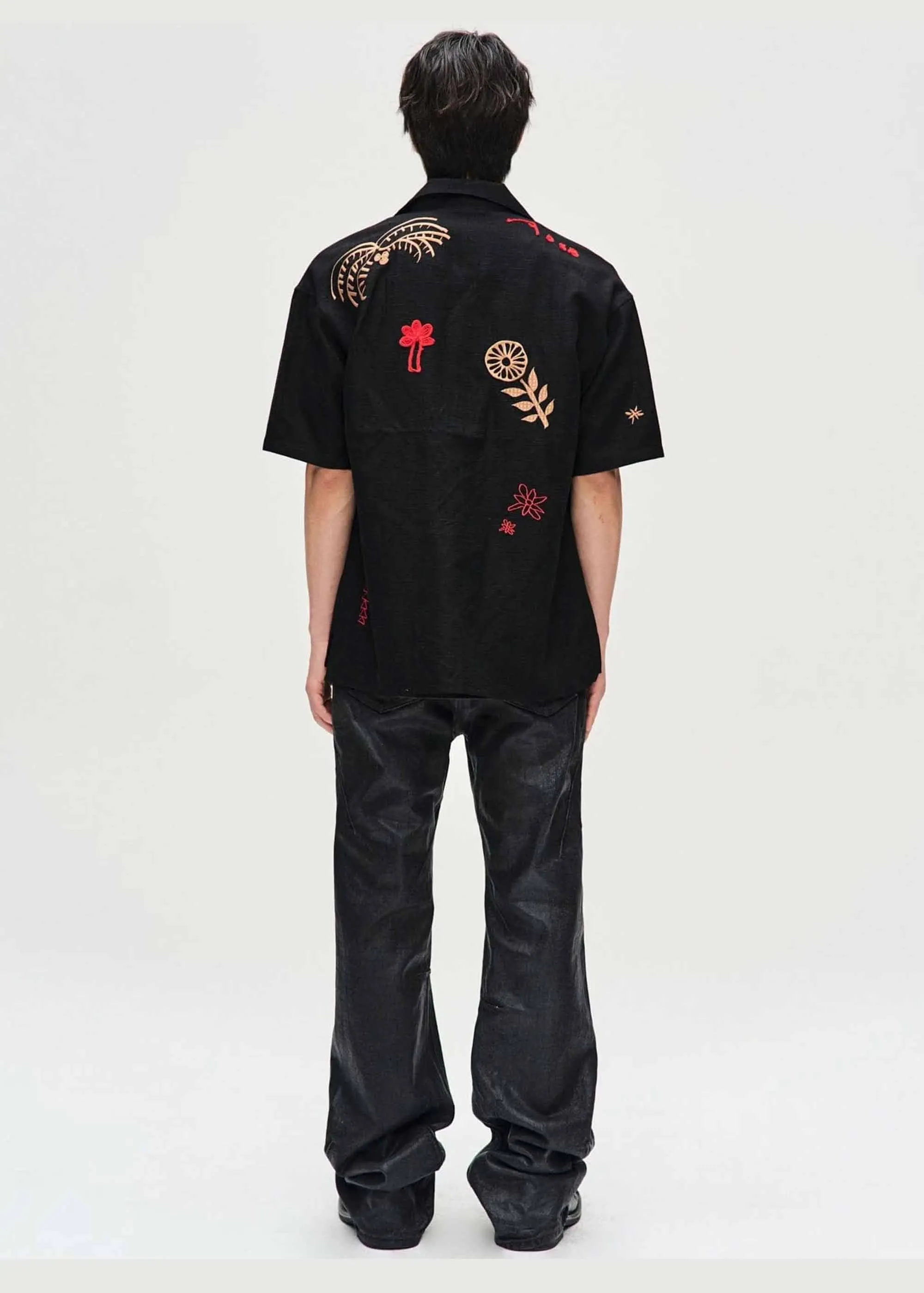 Black Embroidered Shortsleeve Shirt