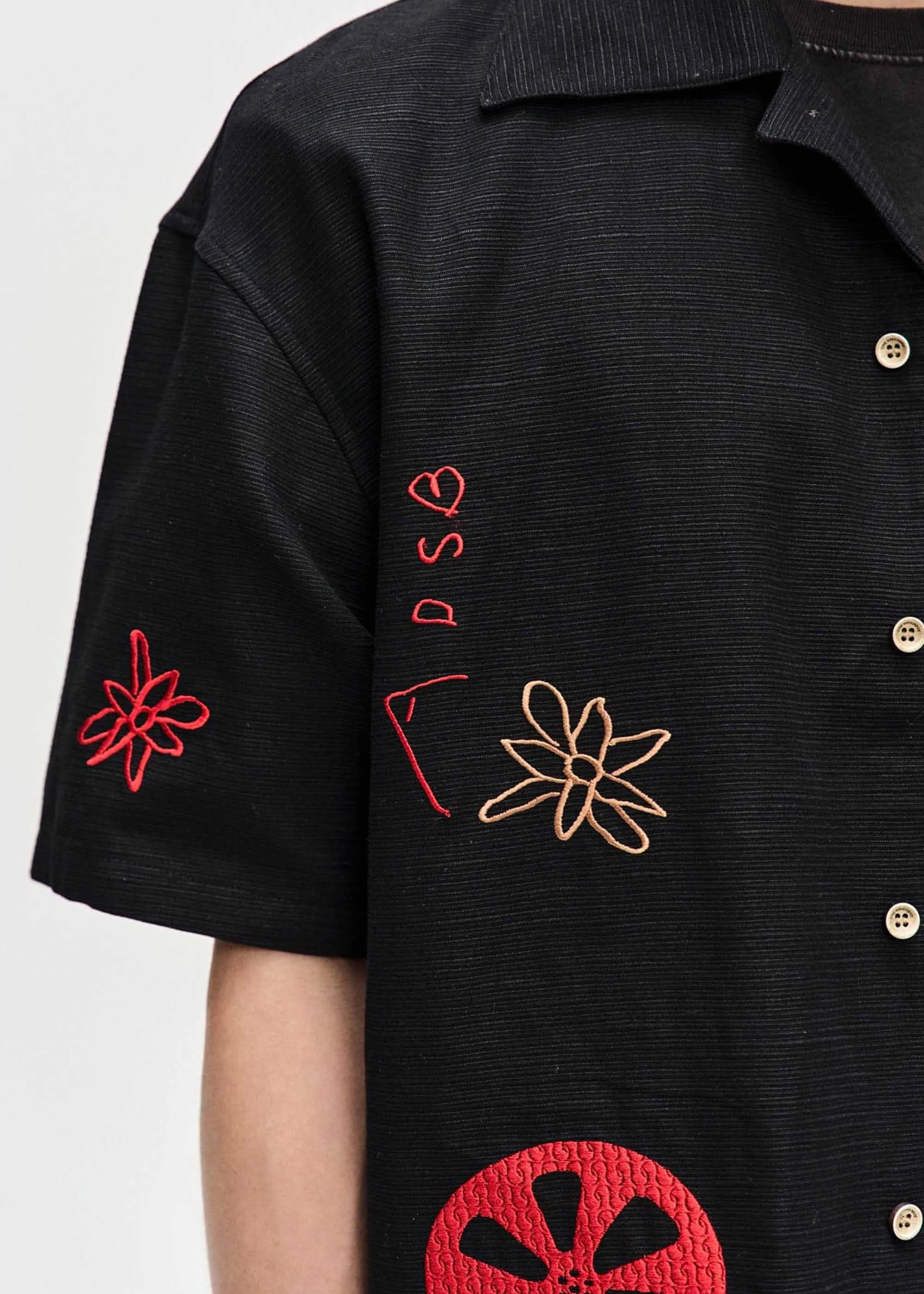 Black Embroidered Shortsleeve Shirt