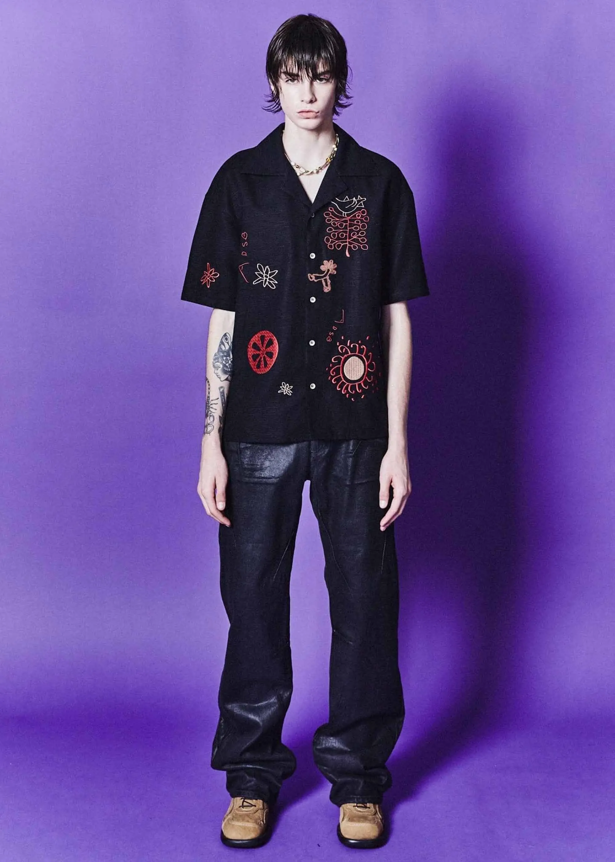 Black Embroidered Shortsleeve Shirt