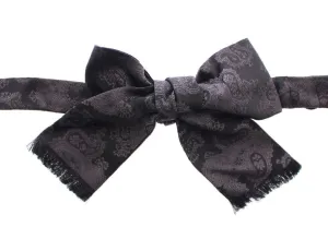 Black Gray Silk Baroque Paisley Bow Tie