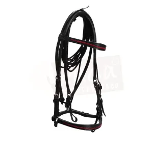 Black Leather Bridle with Red Accents
