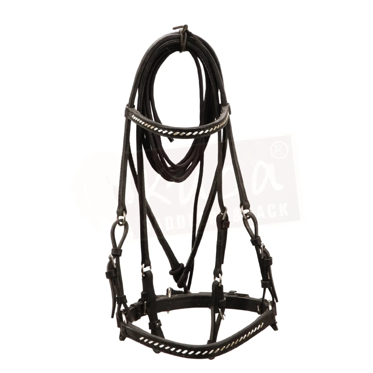 Black Leather Bridle with White Accents