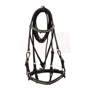 Black Leather Bridle with White Accents