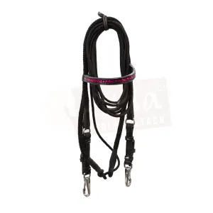 Black Nylon/Leather Headstall with S.S. Clips and Pink Accents