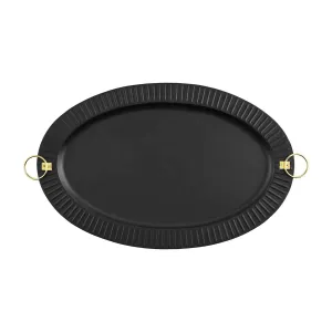 Black Oval Metal Tray with Gold Handles