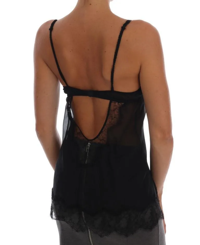 Black Silk Lace Lingerie Top
