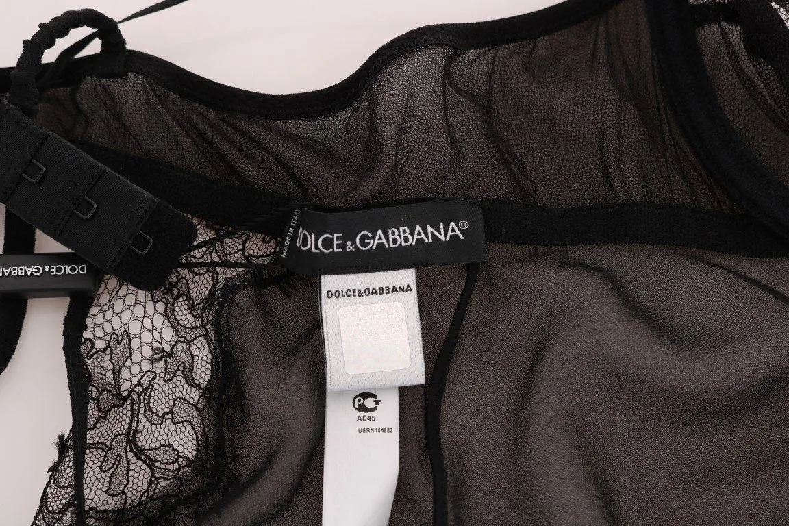 Black Silk Lace Lingerie Top