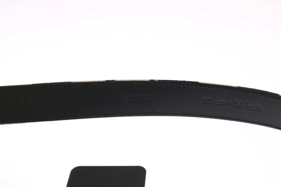 Black White Striped Linen Leather Belt