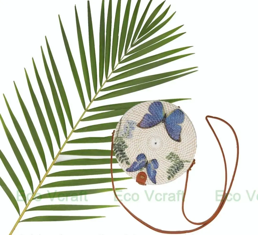 Blue Butterfly White Round Sling Bag