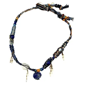 BLUE DREAM LAPIS SEASHELL LEATHER ROCKSTAR NECKLACE