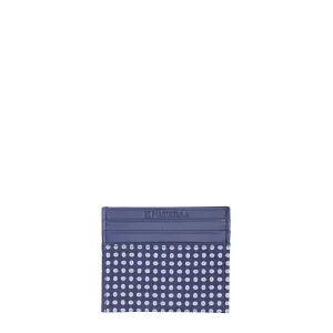 BLUE LEATHER AND SILK CREDIT CARD HOLDER