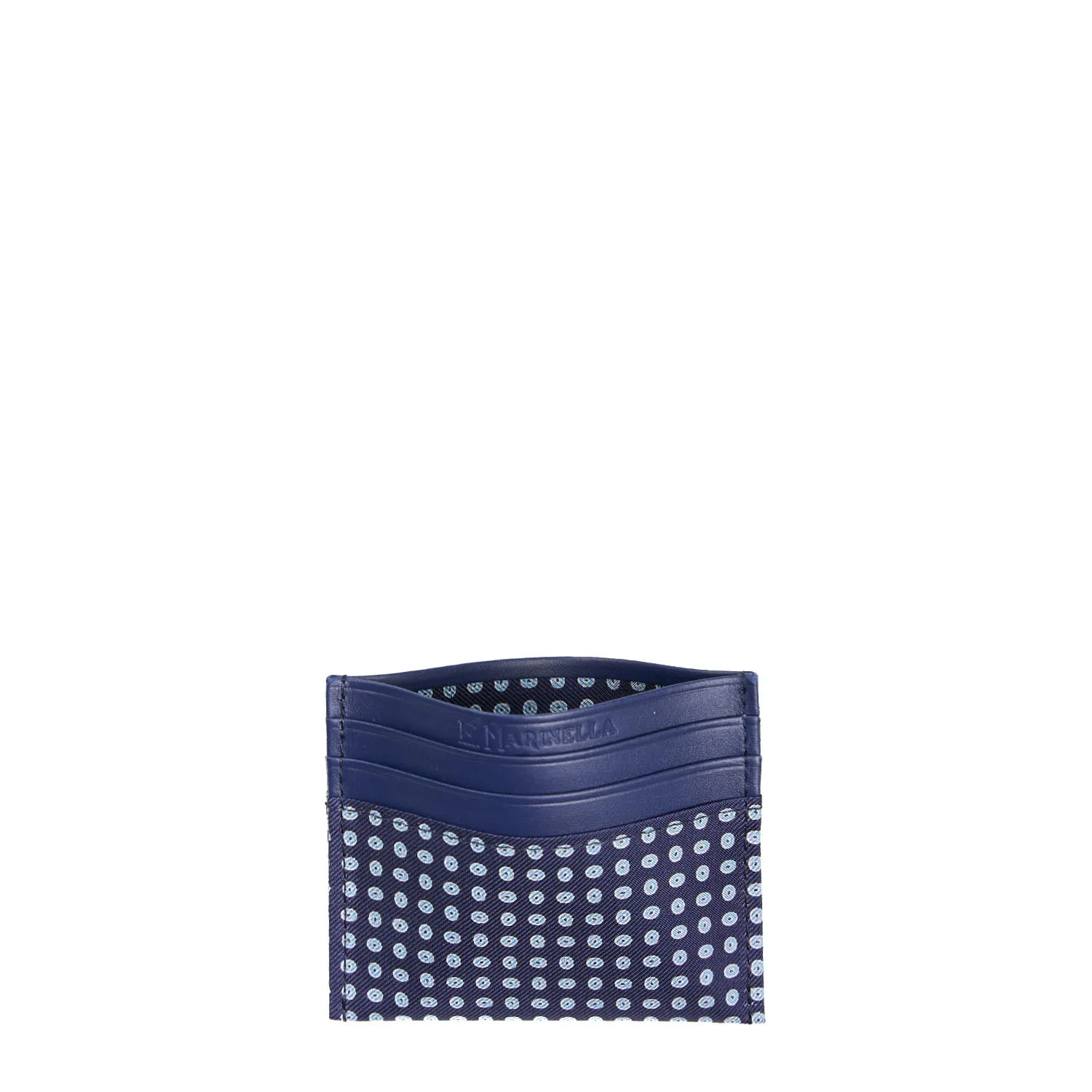 BLUE LEATHER AND SILK CREDIT CARD HOLDER