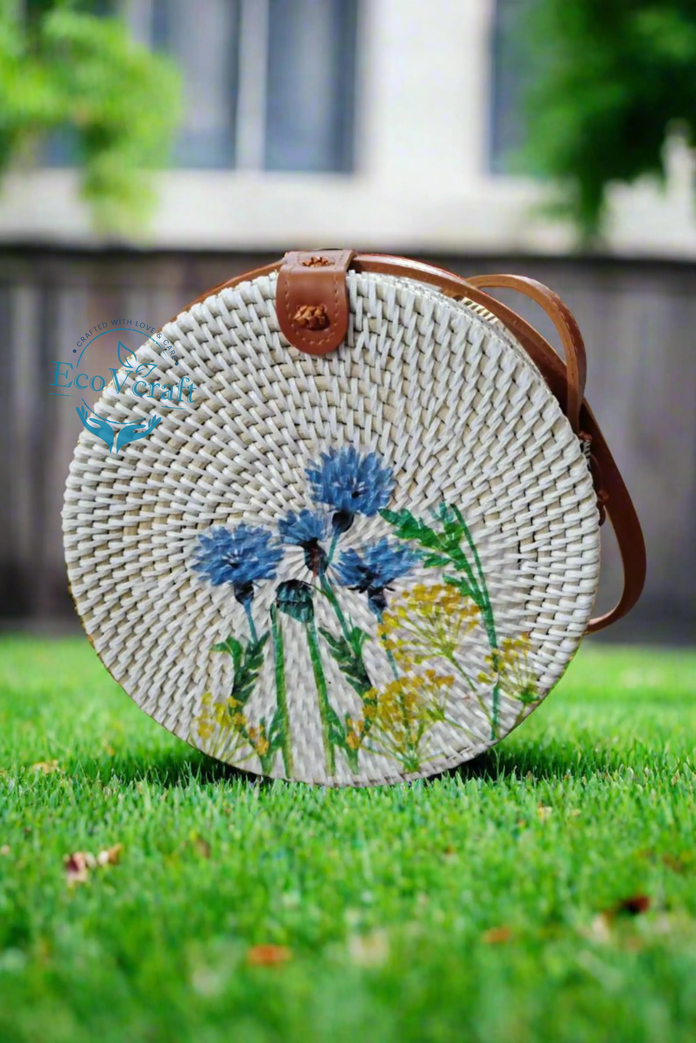 Blue Lily White Round Sling Bag