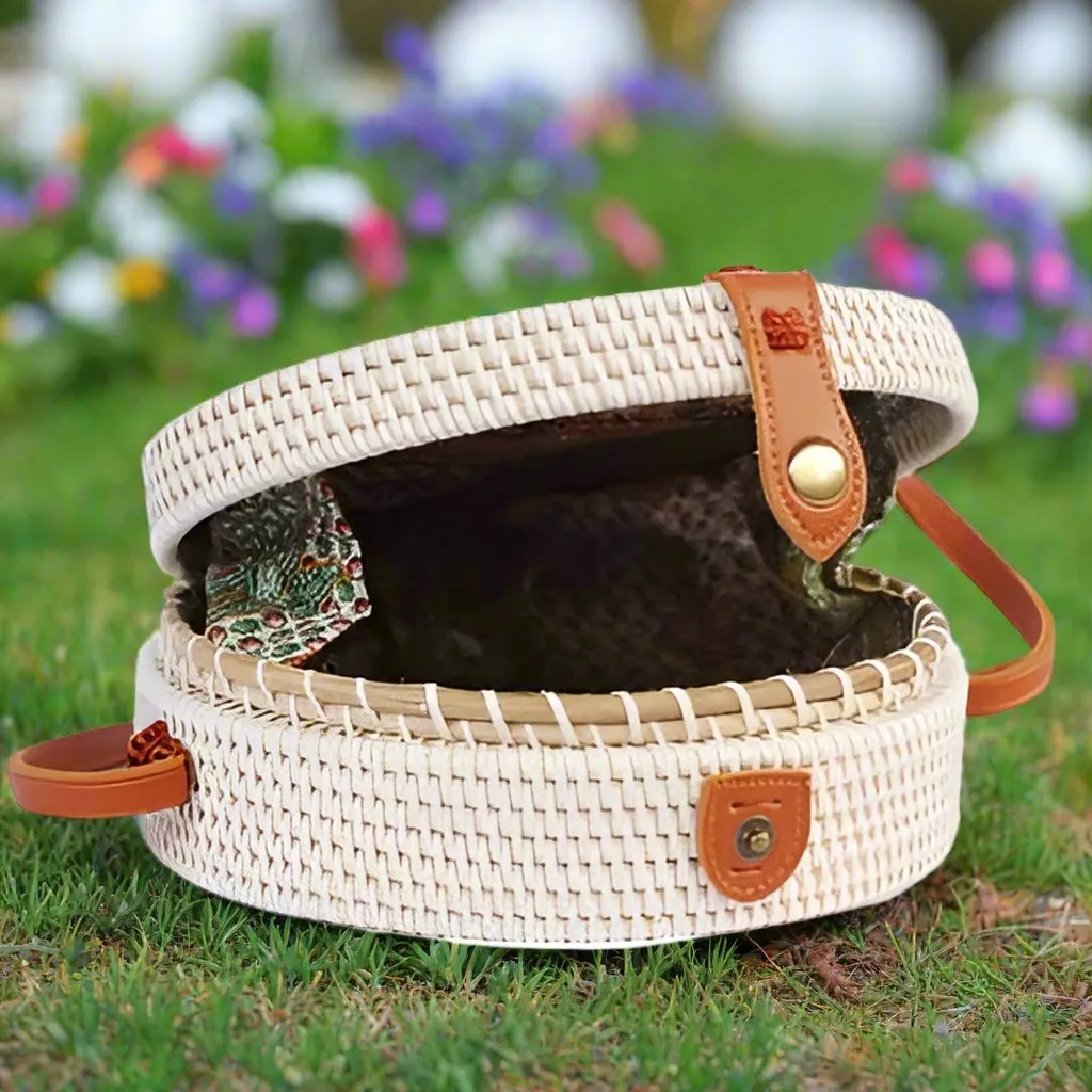 Blue Lily White Round Sling Bag
