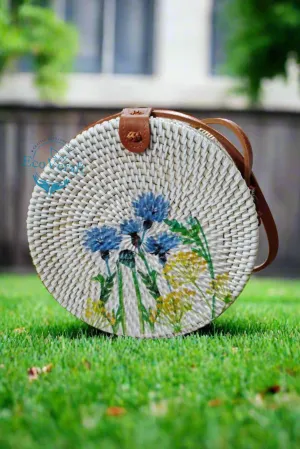 Blue Lily White Round Sling Bag