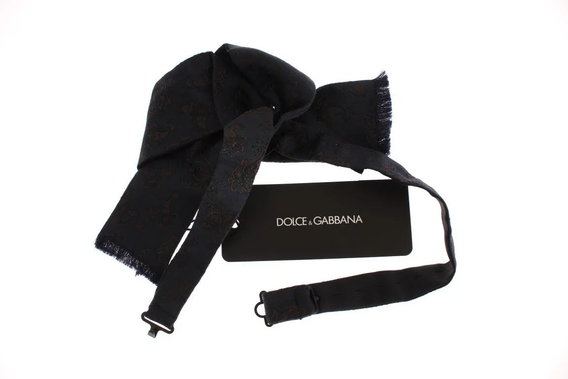 Blue Silk Baroque Paisley Untied Bow Tie