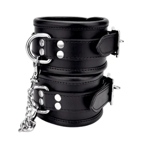 BOUND Leather Wrist Restraints with Black & Silver Accents - Real Leather Cuffs