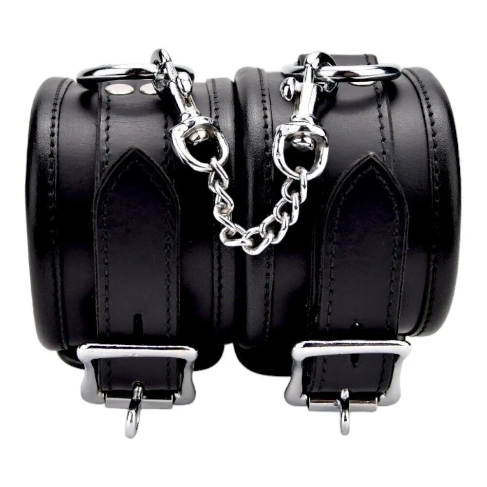 BOUND Leather Wrist Restraints with Black & Silver Accents - Real Leather Cuffs