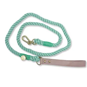 Braided Cotton Rope Dog Leash With Vegan Leather Handle - Fresh Mint