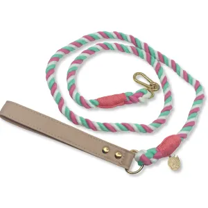 Braided Cotton Rope Dog Leash With Vegan Leather Handle - Macaron
