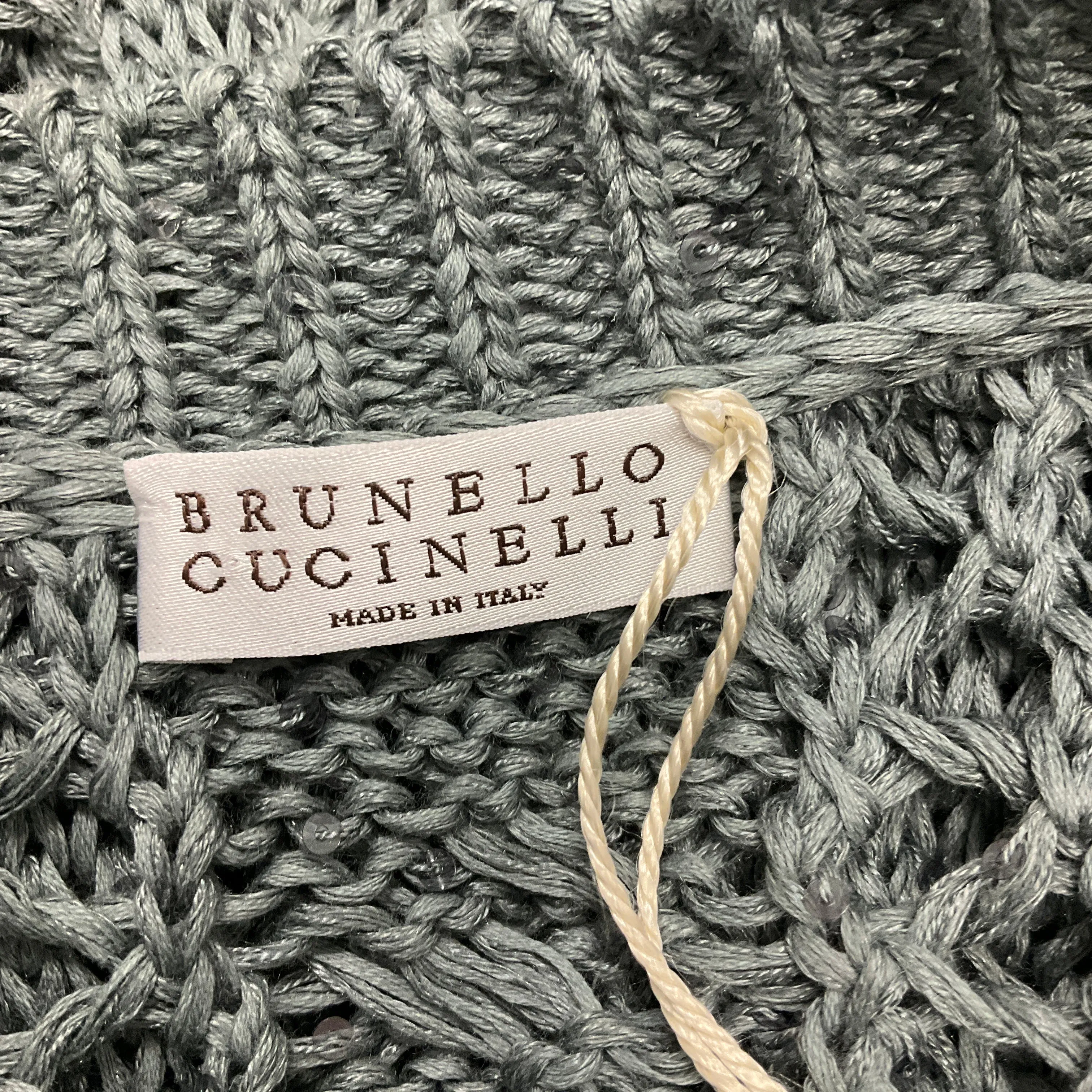 Brunello Cucinelli Green Sequined Linen Knit Sweater