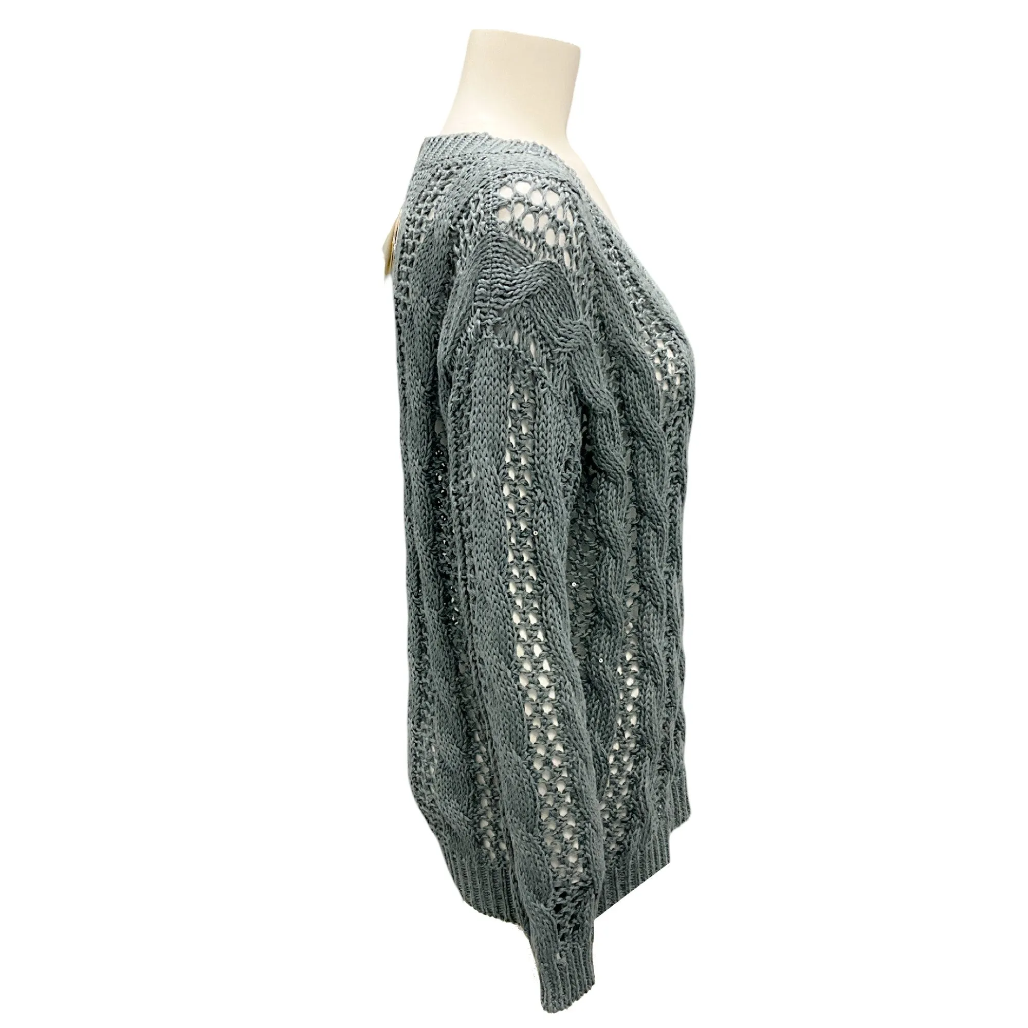 Brunello Cucinelli Green Sequined Linen Knit Sweater