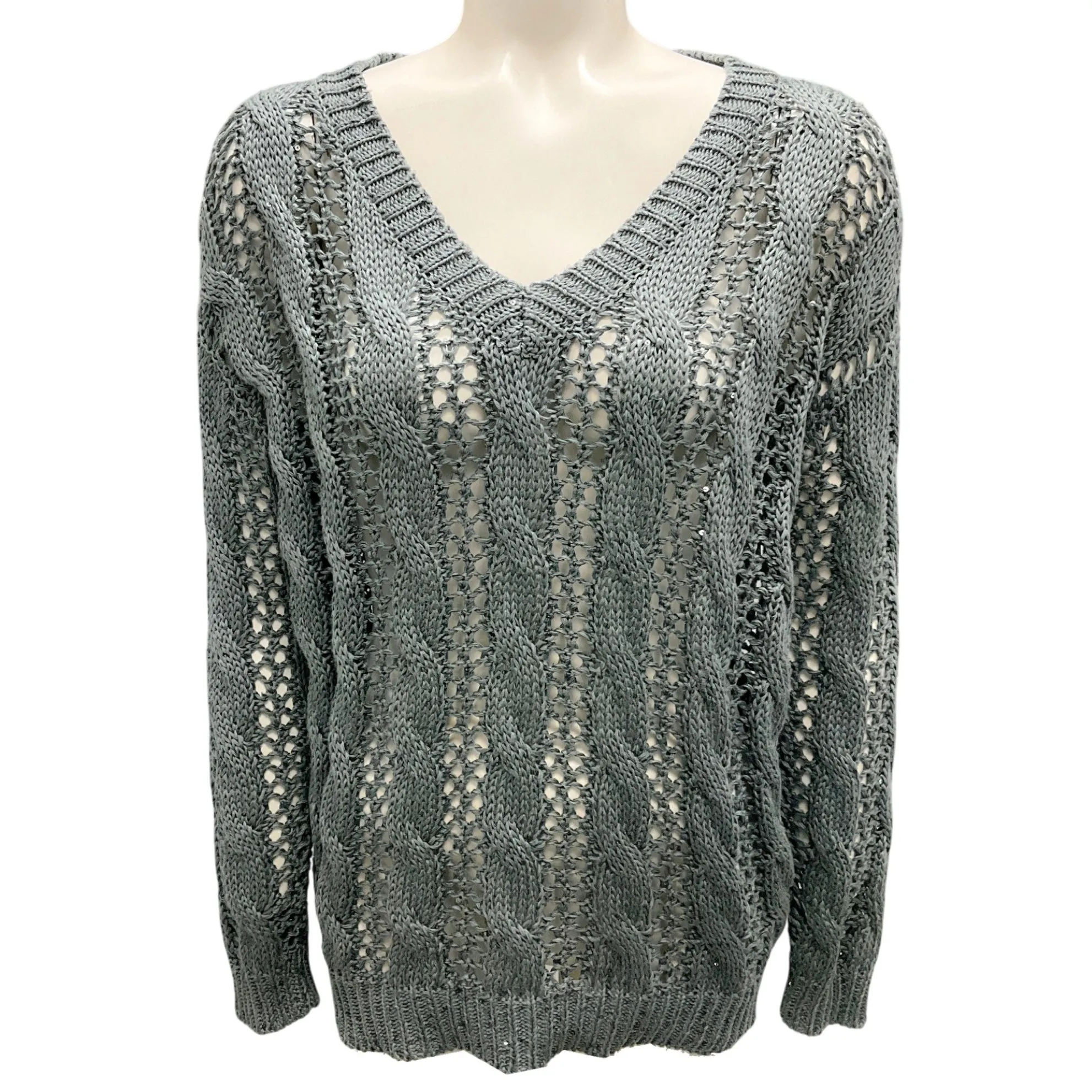 Brunello Cucinelli Green Sequined Linen Knit Sweater