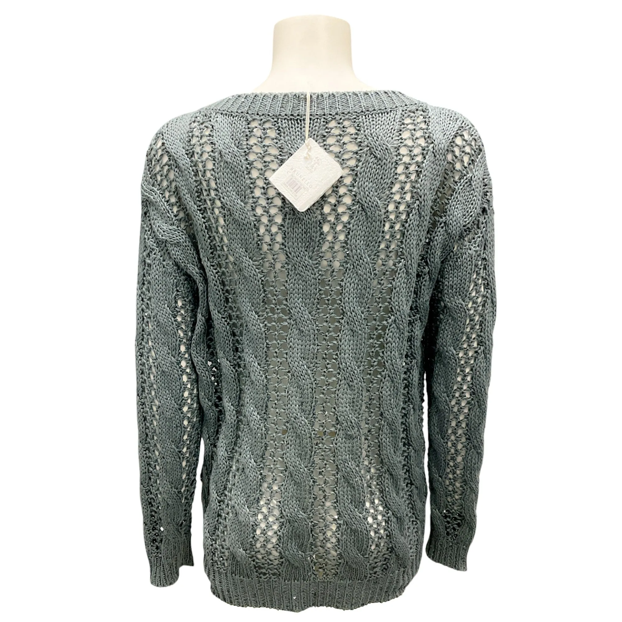 Brunello Cucinelli Green Sequined Linen Knit Sweater