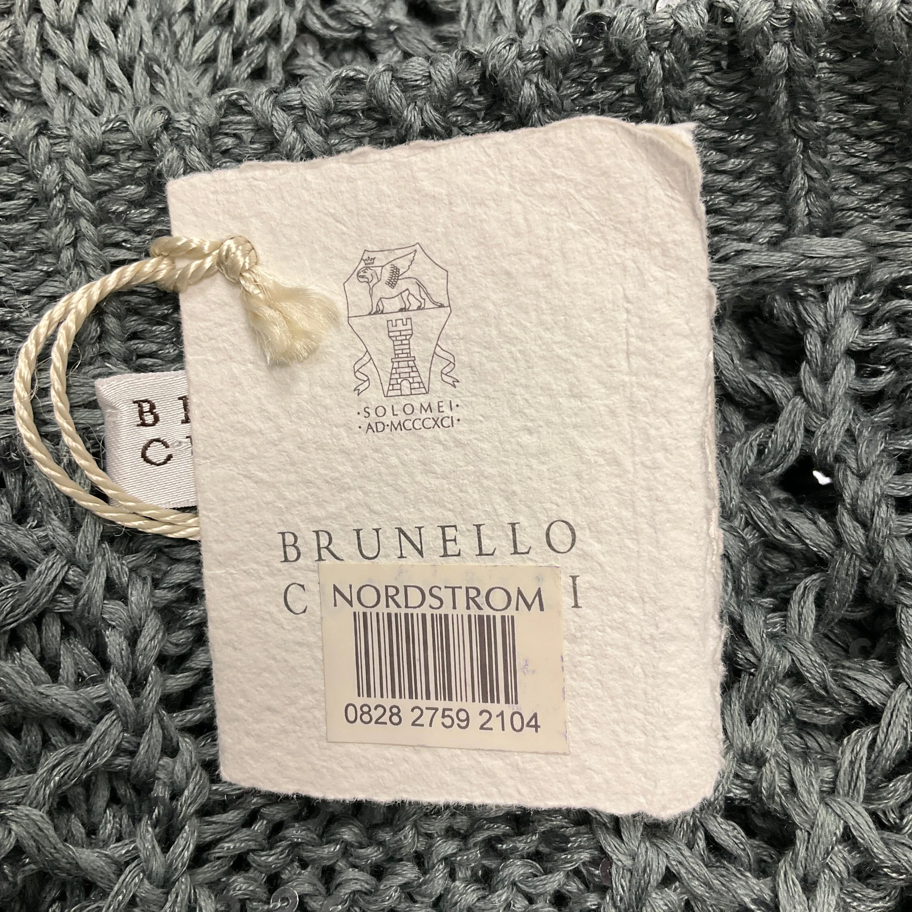 Brunello Cucinelli Green Sequined Linen Knit Sweater