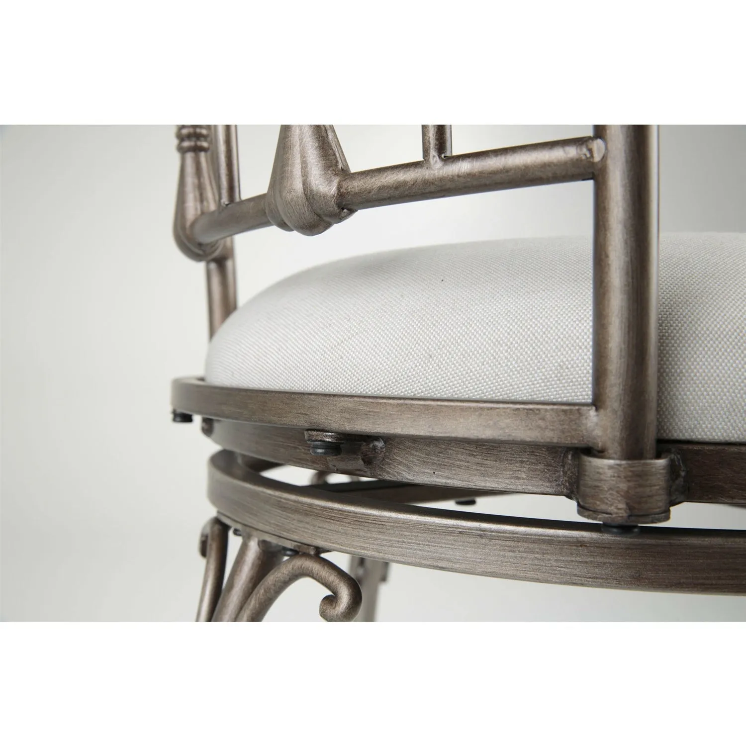 Brushed Bronze 30-inch Metal Bar Stool with Ivory Linen Fabric Swivel Seat