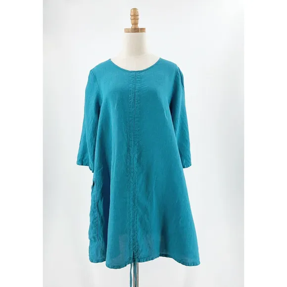 Bryn Walker Women Linen Tunic Shirt/Dress Medium Lagenlook Oversized Boho Hippie