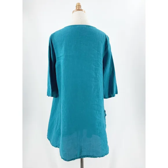 Bryn Walker Women Linen Tunic Shirt/Dress Medium Lagenlook Oversized Boho Hippie