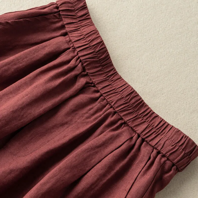 Buddha Stones Casual Plain Color Cotton Linen Women's Shorts With Pockets