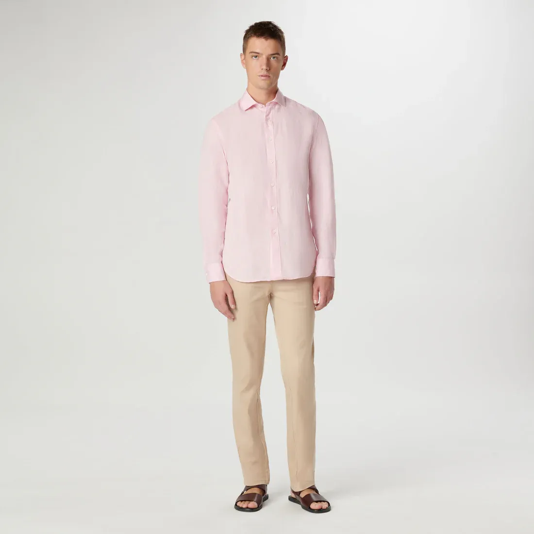 Bugatchi Axel Linen Long Sleeve Shirt - Pink
