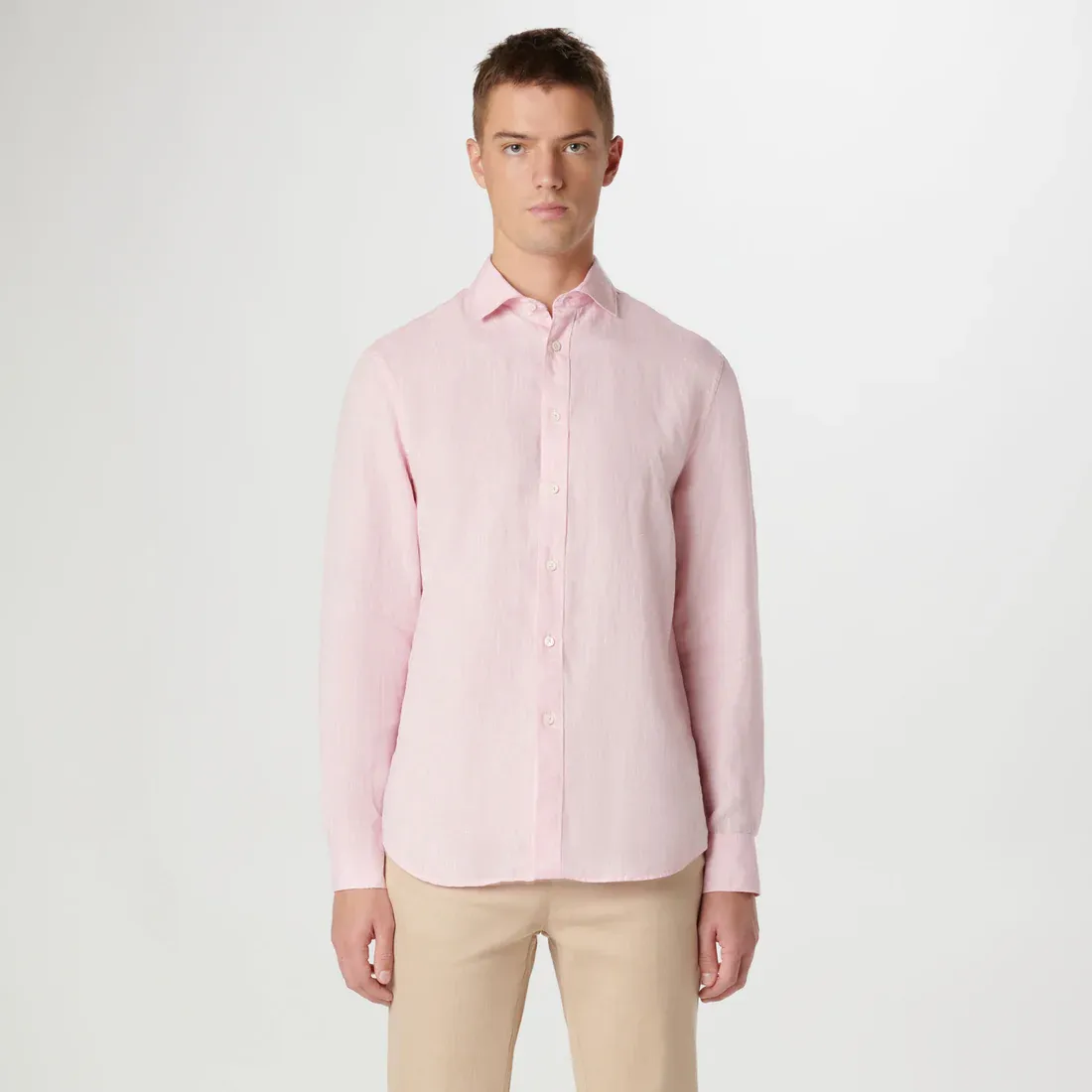 Bugatchi Axel Linen Long Sleeve Shirt - Pink