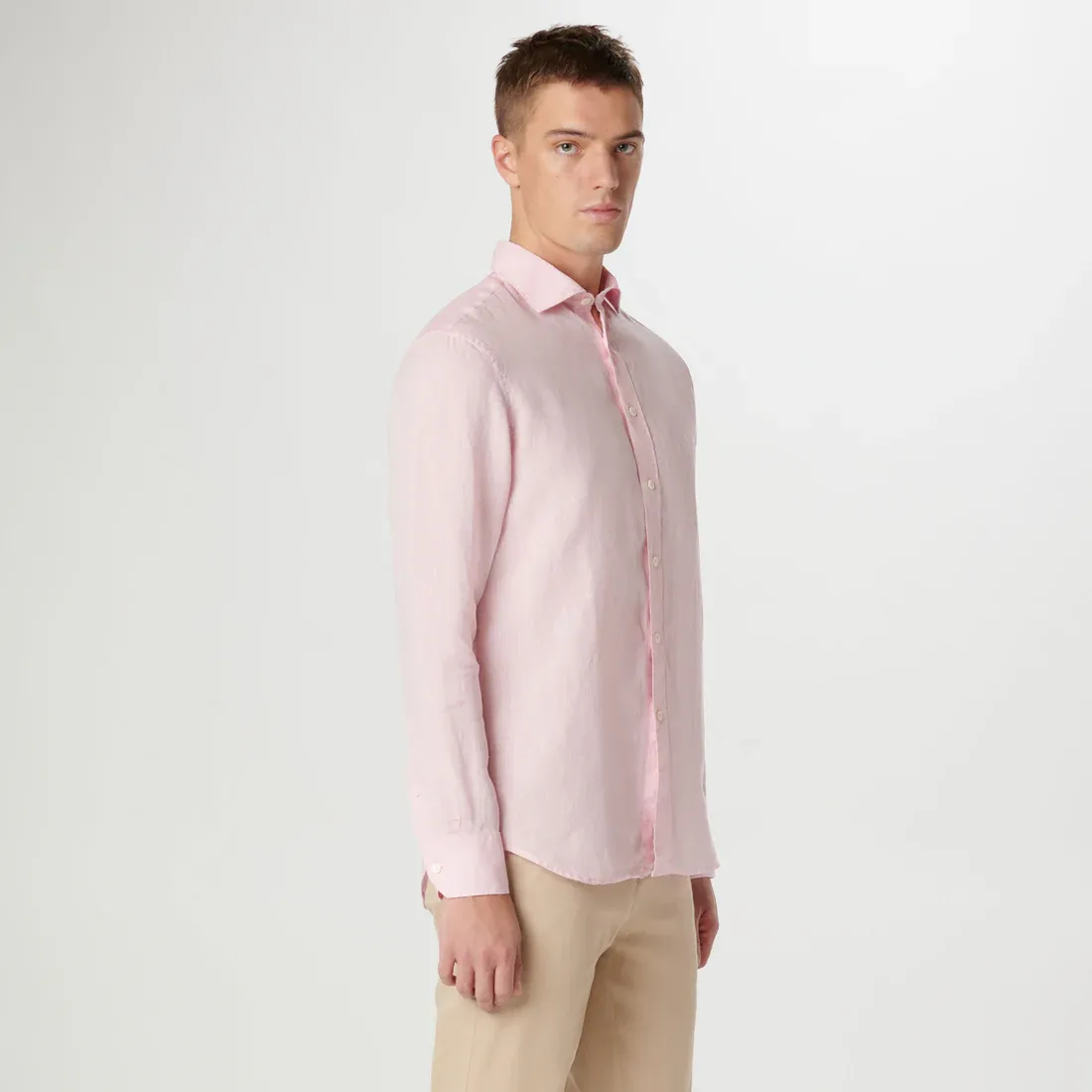 Bugatchi Axel Linen Long Sleeve Shirt - Pink