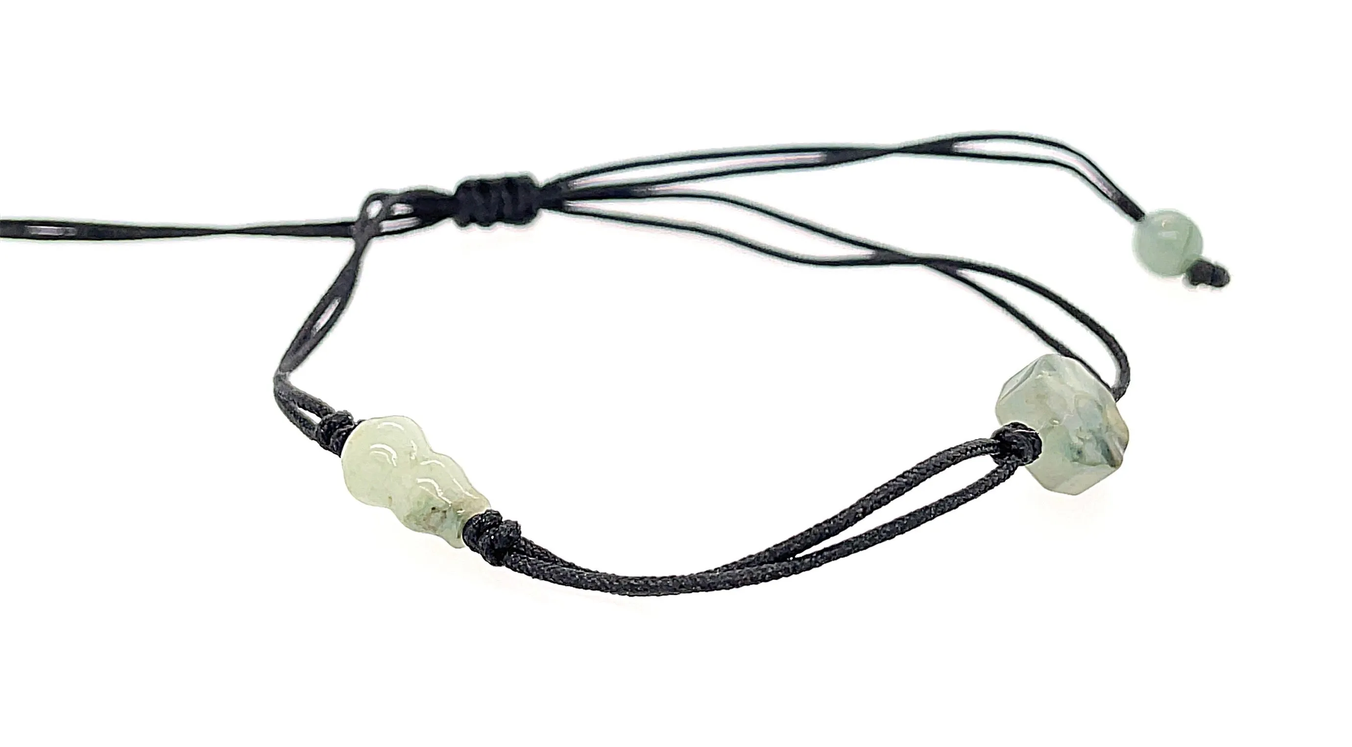 Burmese Jadeite Baqua & Gourd Adjustable Silk Bracelet or Anklet