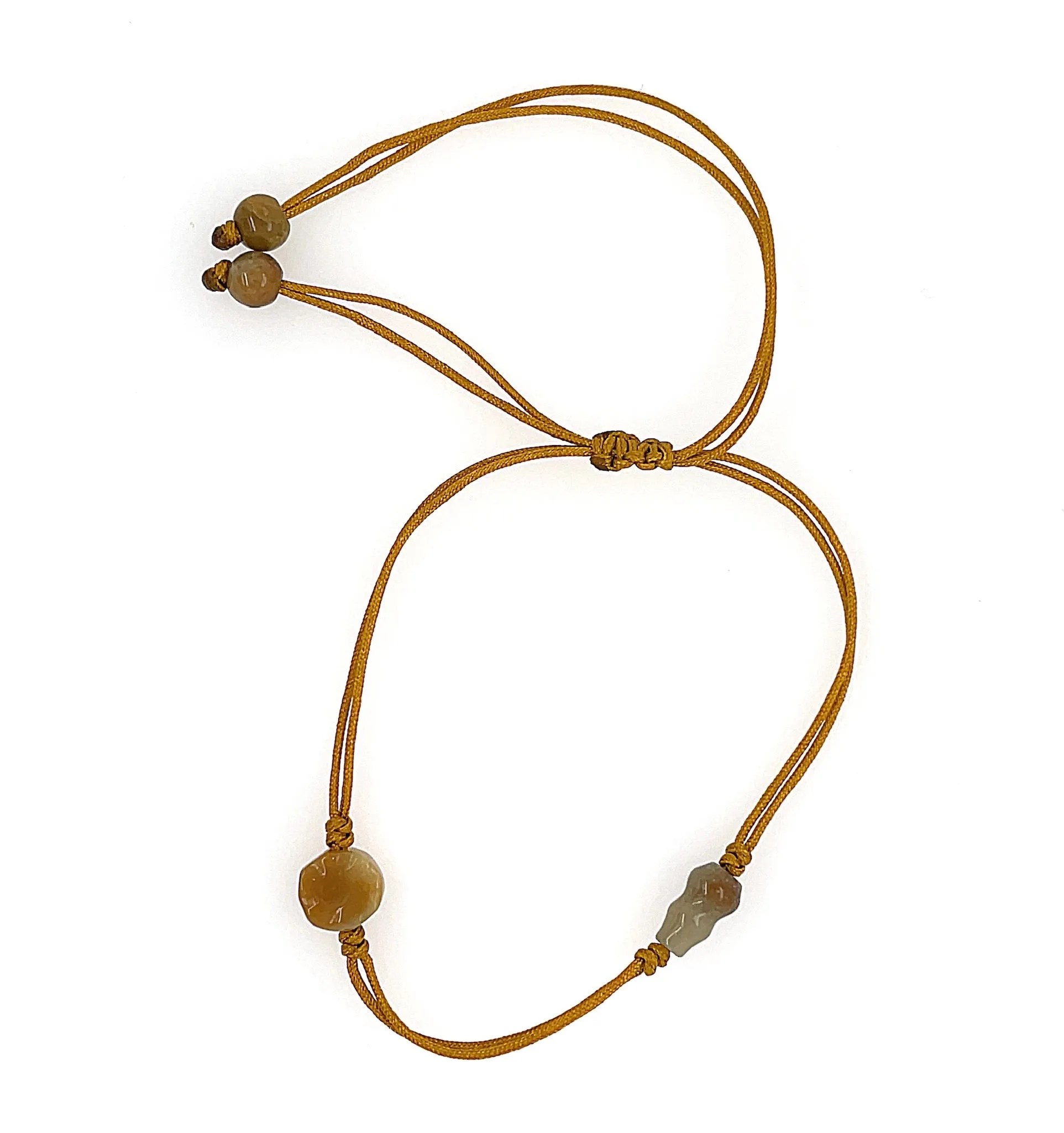 Burmese Jadeite Baqua & Gourd Adjustable Silk Bracelet or Anklet